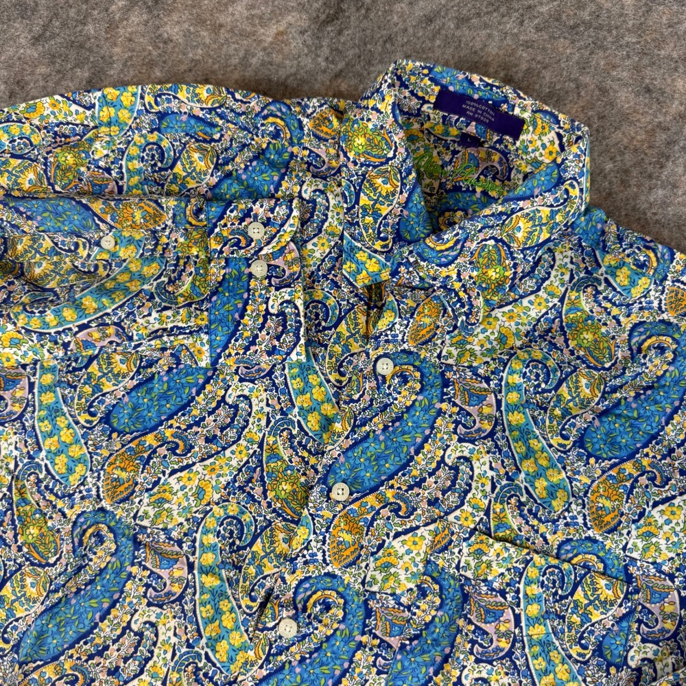 Alan Flusser Shirt Mens Large Blue Paisley Floral Long Sleeve Cotton 100% Cotton